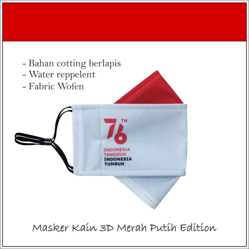 MASKER KAIN KF94 MOTIF MERAH PUTIH DIRGAHAYU HUT RI KEMERDEKAAN 17 AGUSTUS 76TH EARLOOP PREMIUM