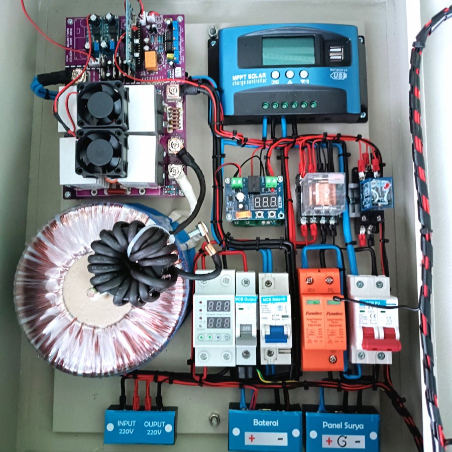 box panel plts hybrid 1300W 1300VA otomatis SCC 100A 24V LF inverter