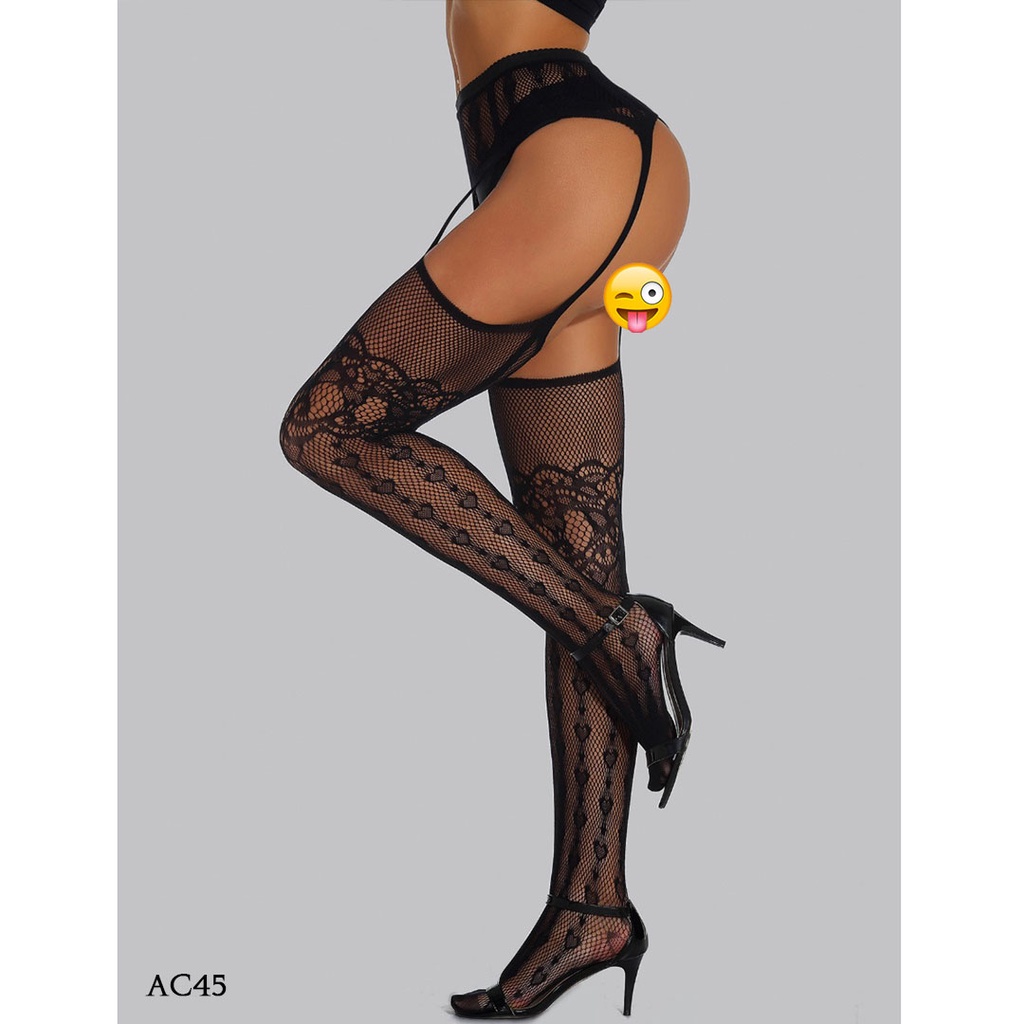 [READY STOCK] LINGERIE SEKSI STOCKING GARTER MOTIF HITAM AC45