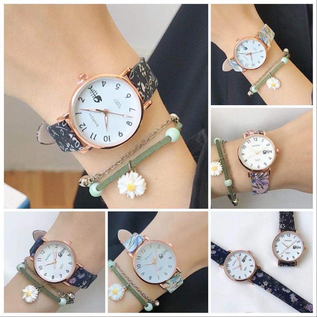 ✅COD KUMA Jam Tangan Wanita Gaya Korea Strap Pu Bunga Motif Tulang Ikan Fashion Quartz Analog Import