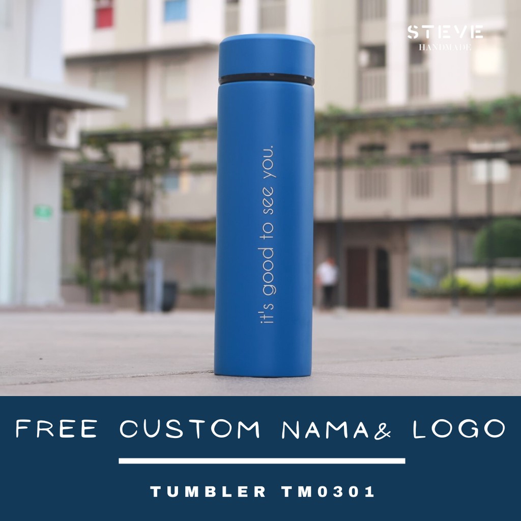 Botol minum stainless termos vacuum tumbler travel mug TM0301 Blue Custom Tahan Air Panas dan Dingin