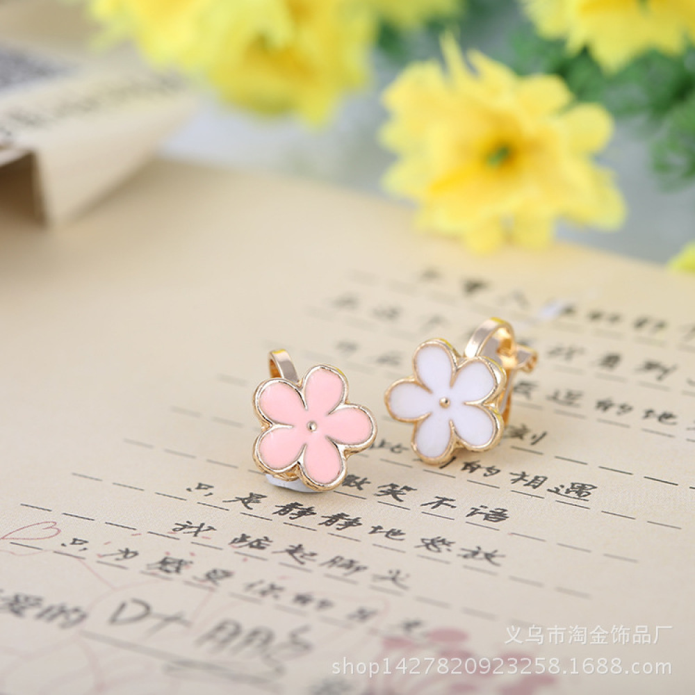 2pcs Anting Klip On Tanpa Tindik Desain Kartun Hewan Ayam Butterfly Bunga Pink Putih Untuk Wanita