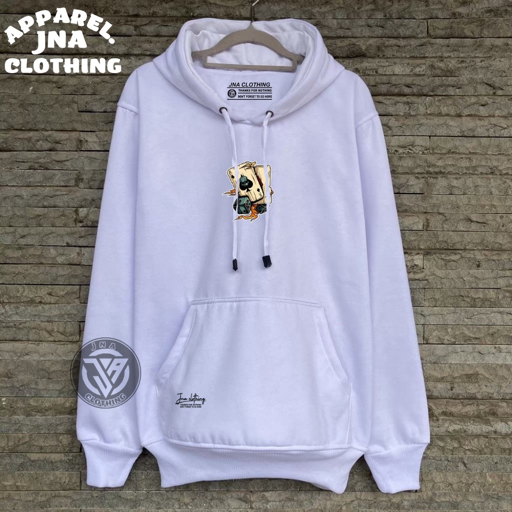 Sweater Hoodie Pria/Wanita Distro Kartu(cart) Putih BEST SELLER Suiter Cowok Unisex Terlaris Murah Hudi Oversize Bahan Tebal Adem Ori Brand JNA Clothing