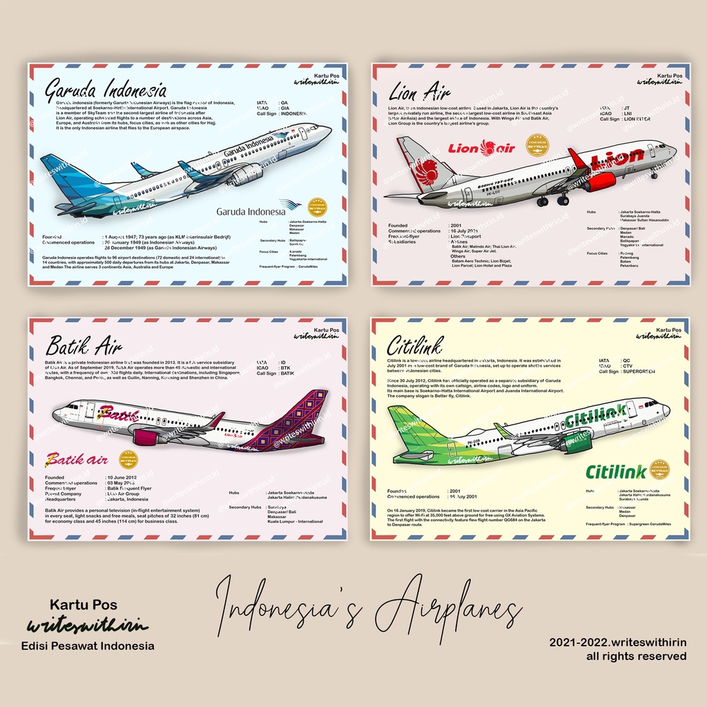 

(writeswithirin) Kartu Pos/ Postcard/ Post Card/ Penpal Pesawat Indonesia