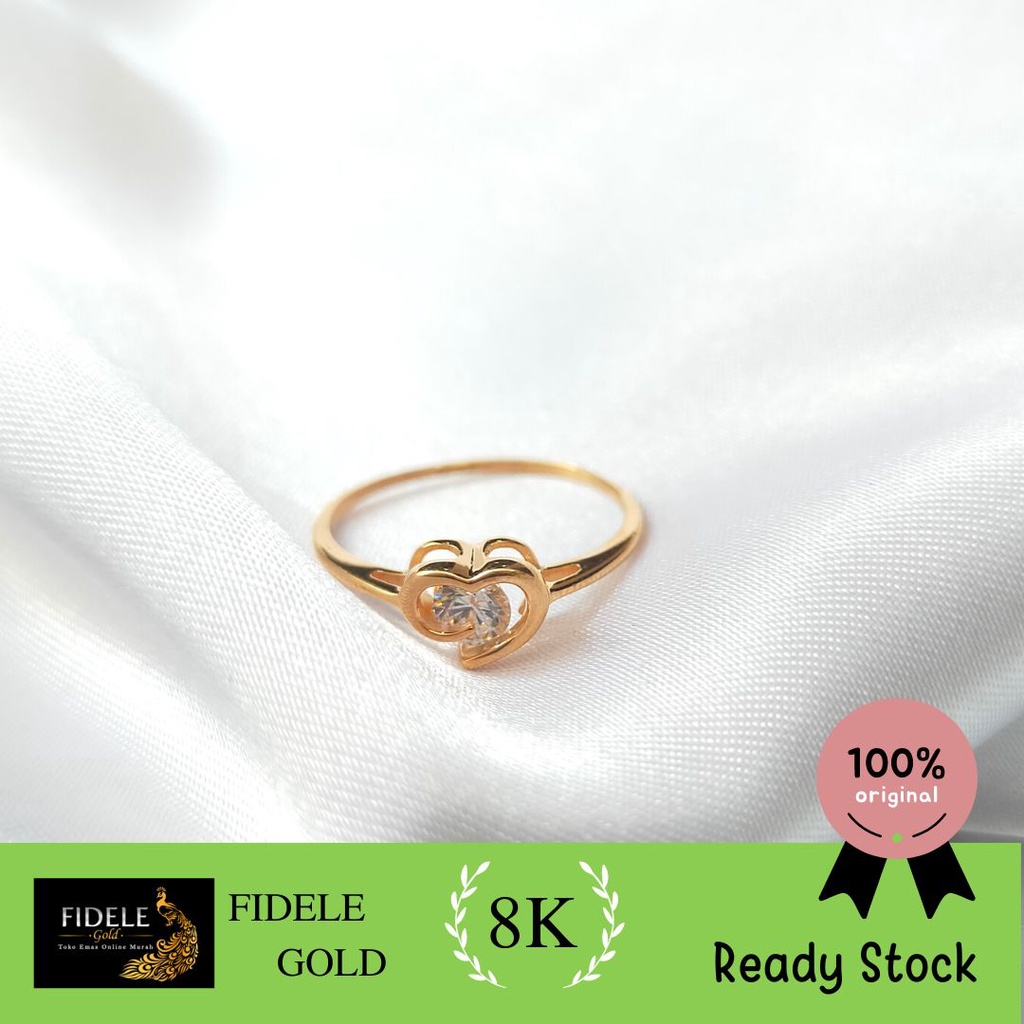 Cincin wanita emas kuning asli cincin hati imut 375 emas asli