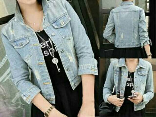 VC - Prada Ripped Jacket / Jaket Jeans wanita terbaru kekinian (2warna)