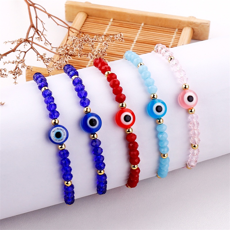 Gelang Tangan Tali Kepang Adjustable Motif Mata Iblis Warna Pink / Biru / Merah Untuk Pria / Wanita / Pasangan