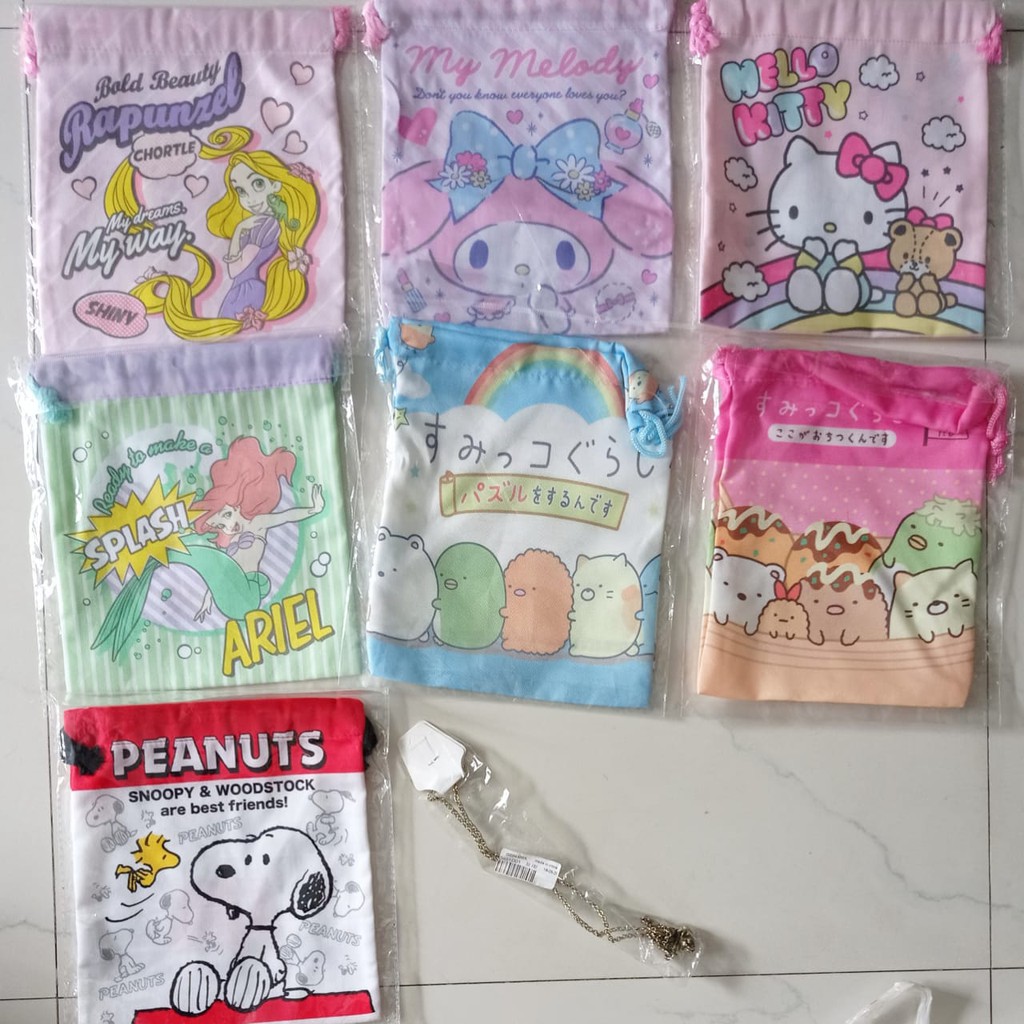 

Tas serut kartun Disney princess kain snoopy my melody sanrio Rapunzel ariel sumikko san x