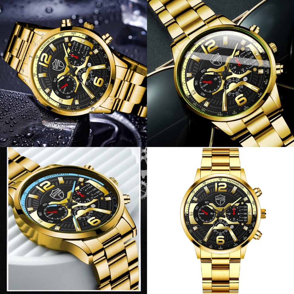 JAM TANGAN PRIA RANTAI STAINLESS GOLD ANTI AIR JIANGSU JAM115G1 QUARTZ ANALOG BRANDED IMPORT COWOK KEREN SIMPLE MURAH PREMIUM LAKI REMAJA KEKINIAN