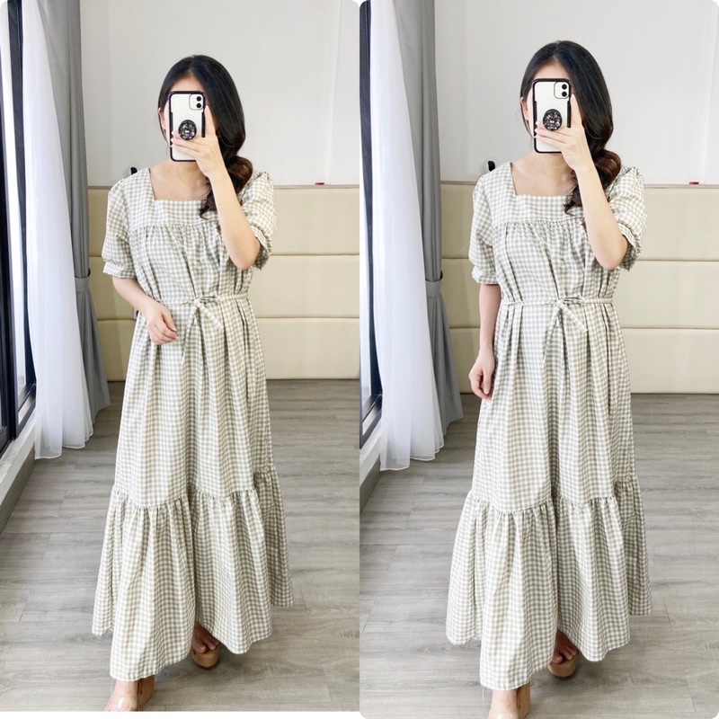 real pic maxi fashion kotak Ld 110  / maxi korea / dress wanita uneck