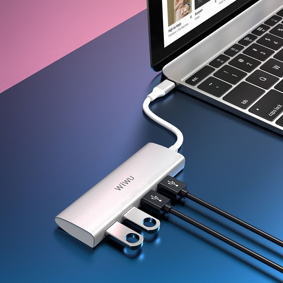 Wiwu-Alpha Hub Adapter Splitter 4 Port Usb Tipe-C 440 Untuk Macbook Pro Air