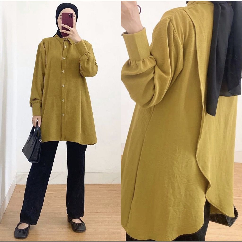 GTW - ZFS OOTD Tunik Polos / MINA CRINCLE TUNIK / Tunik Simple / Tunik kerah kemeja / Tunik Lengan P