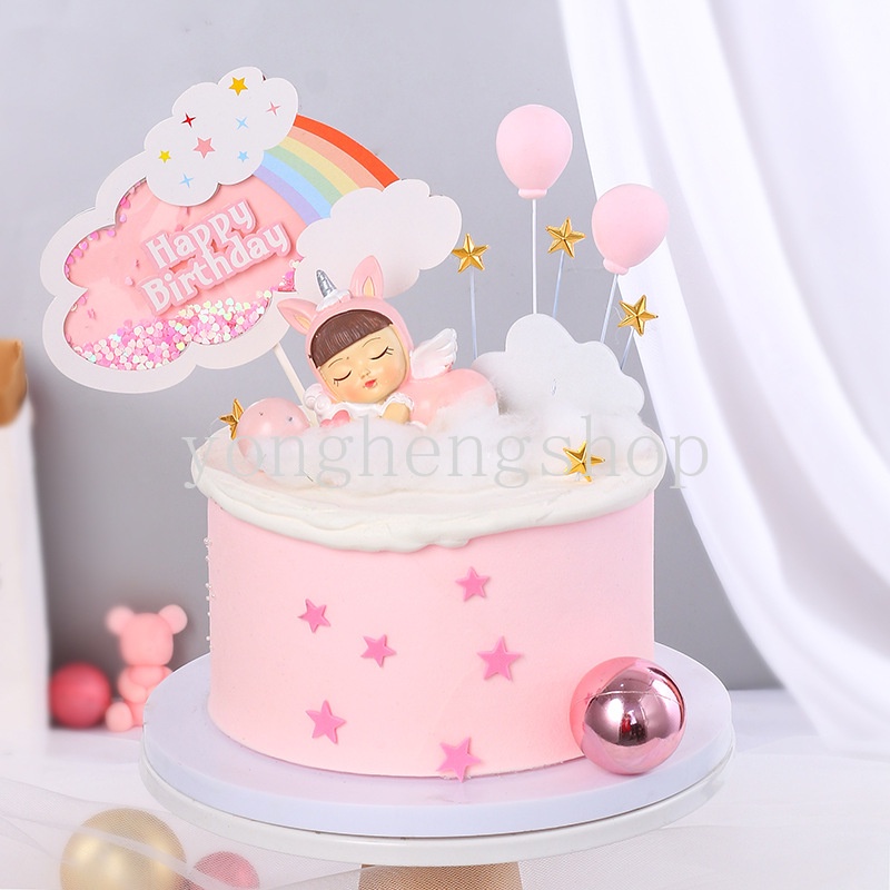 Topper Kue Ulang Tahun Desain Pelangi Aksen Payet Untuk Dekorasi Pesta Baby Shower