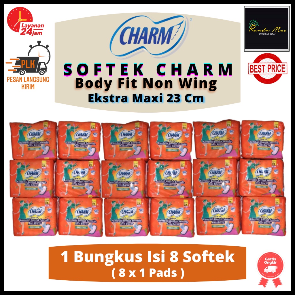 Charm Pembalut Body Fit 23Cm Non Wing Isi 8 Pads Softex Charm Wanita Extra Maxi Anti Bocor Softek Unicharm Original Ekonomis Kembali Bentuk Semula