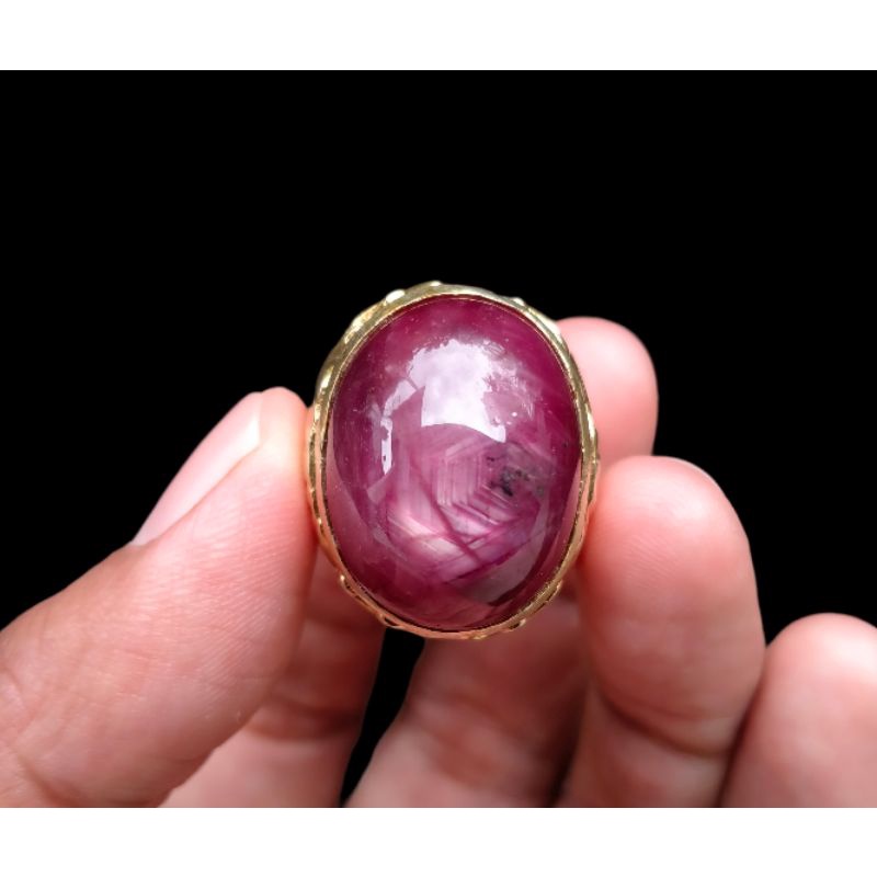 Natural Ruby Star Big Size Jumbo Ring Perak