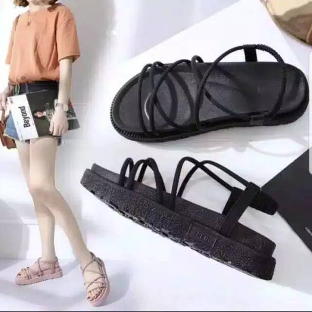 12.12 Birthday Sale 1990-2 Sandal Jelly Tali Kecil Silang Bahan Tebal bacadeskripsi