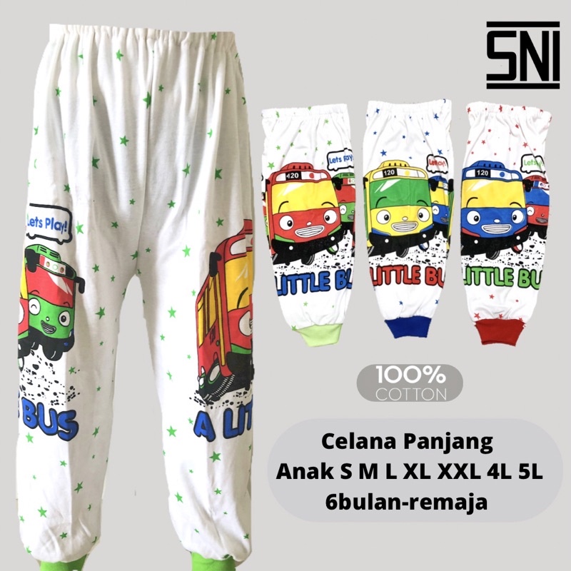 Celana Panjang Tidur Rumah Santai Anak Motif Tayo Size S M L XL XXL 4L 5L 6bulan - Remaja / Dewasa Katun SNI Bundle isi 3pcs