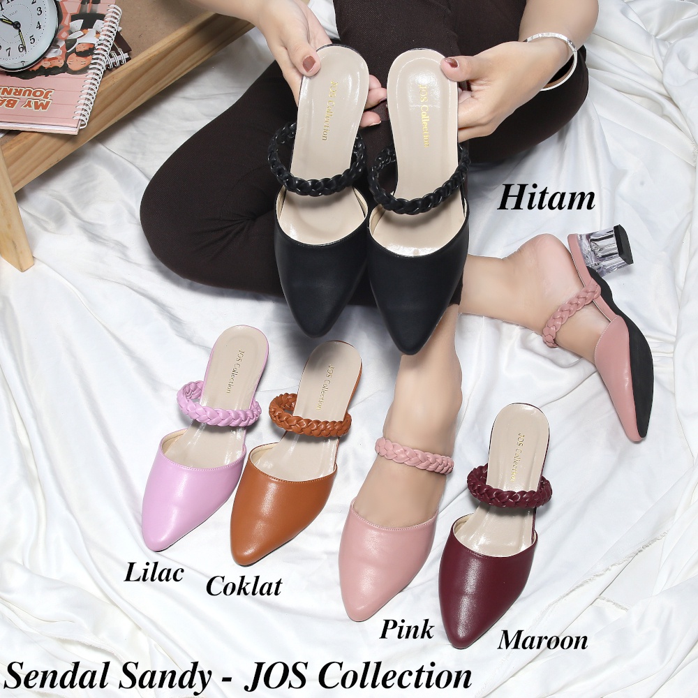 Sendal Wanita Mules Terbaru Hak Kaca Tinggi 5 cm - Sandy by JOS Collection