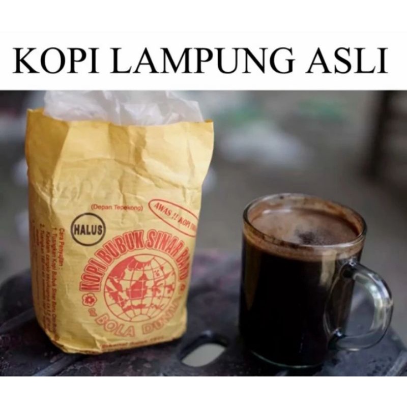 Kopi Lampung Sinar Baru Halus Cap Bola Dunia 250gr. Tali kuning.