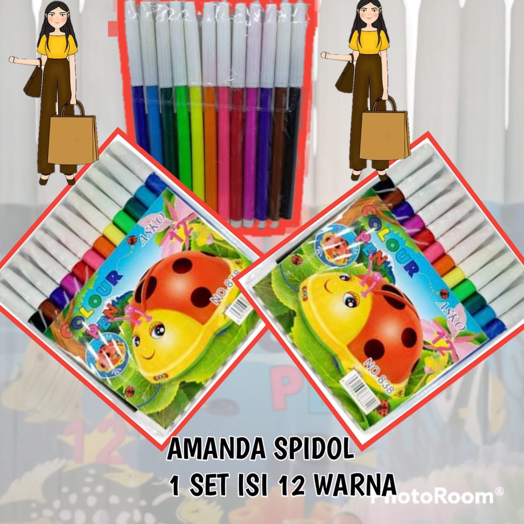 AMANDA SPIDOL WARNA COLOUR PEN 12 WARNA Pen Spidol warna murah untuk menggambar Alat tulis kantor