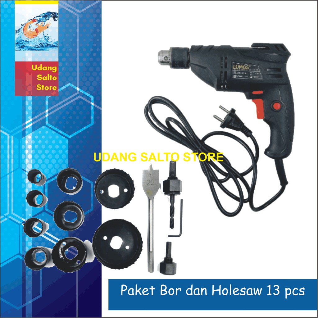 Paket hidroponik mesin bor 10mm  dan hole saw set kit 13 pcs