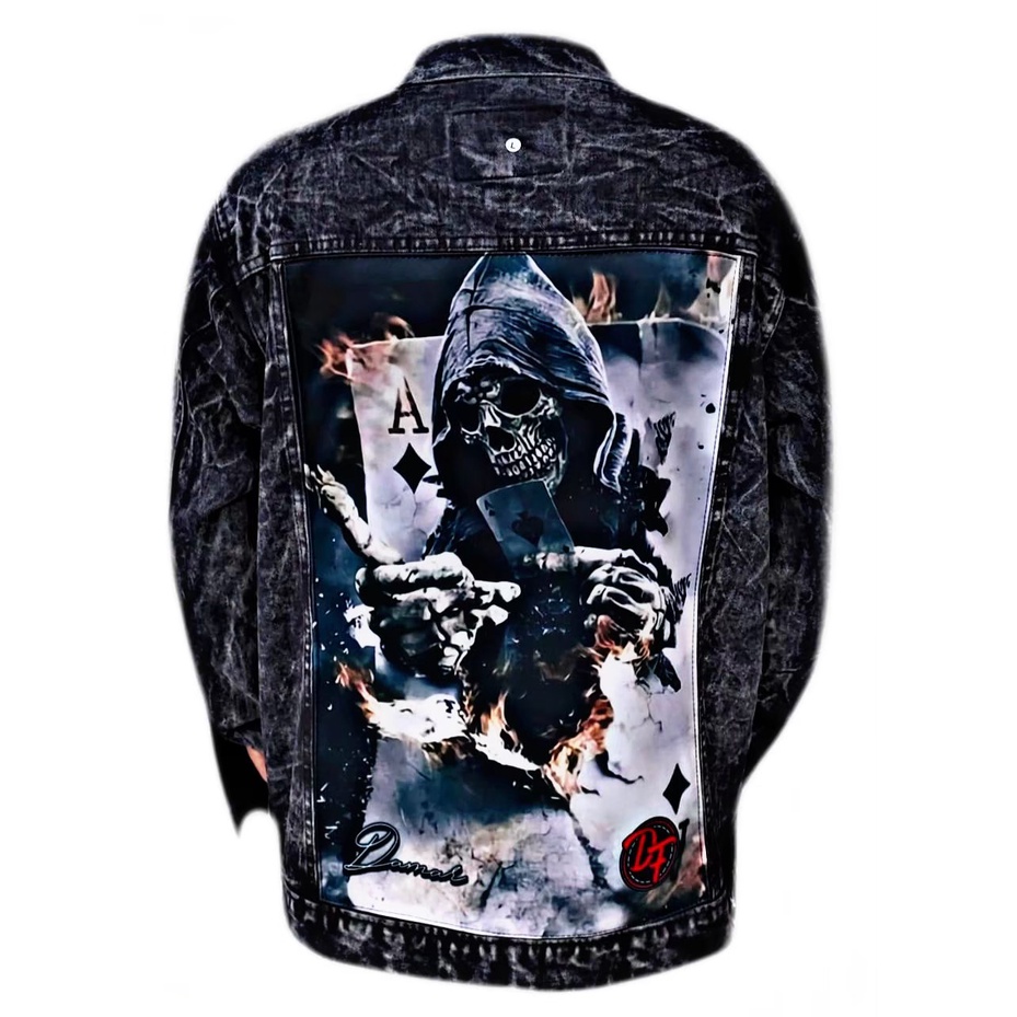 jaket jeans pria terbaru 2022 gambar luffy/jaket pria printing/ jaket jeans pria bergambar terbaru/ jaket pria keren/ jaket pria denim jeans bergambar belakang