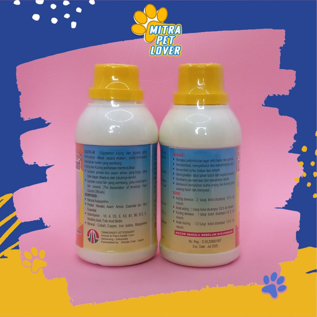 SUPLEMEN PERTUMBUHAN ANJING - EXOTIC M DOG 250 ML ORIGINAL - MULTIVITAMIN LENGKAP PERTUMBUHAN IMUN PUPPY DOGGIE AMAN GEMUK PET ANIMAL HEALTHCARE AND VETERINARY TAMASINDO OBAT KESEHATAN DAN VITAMIN NAFSU MAKAN TERNAK HEWAN BINATANG PELIHARAAN MITRAPETLOVER
