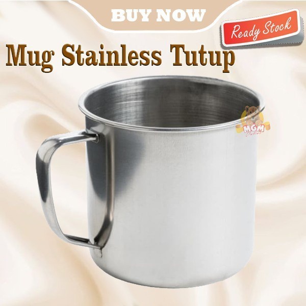 Mug Stainless dengan Tutup cangkir camping gelas kopi teh ukuran 10 CM