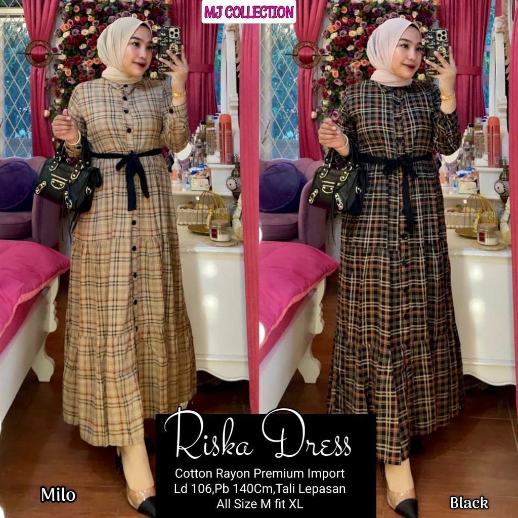 GAMIS/DRESS ALLSIZE MOTIF SUPER CANTIK DENGAN TALI LEPAS ~ BAHAN COTTON RAYON PREMIUM IMPORT ~ RISKA