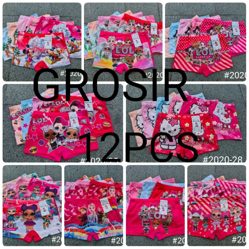 12PCS BOXER ANAK CEWE MOTIF GROSIR LUSINAN