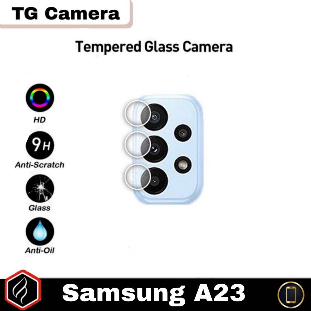 Paket 3 in 1 Tempered Glass Samsung A23 Anti Gores Layar Free TG Camera &amp; Garskin Carbon For Samsung A23