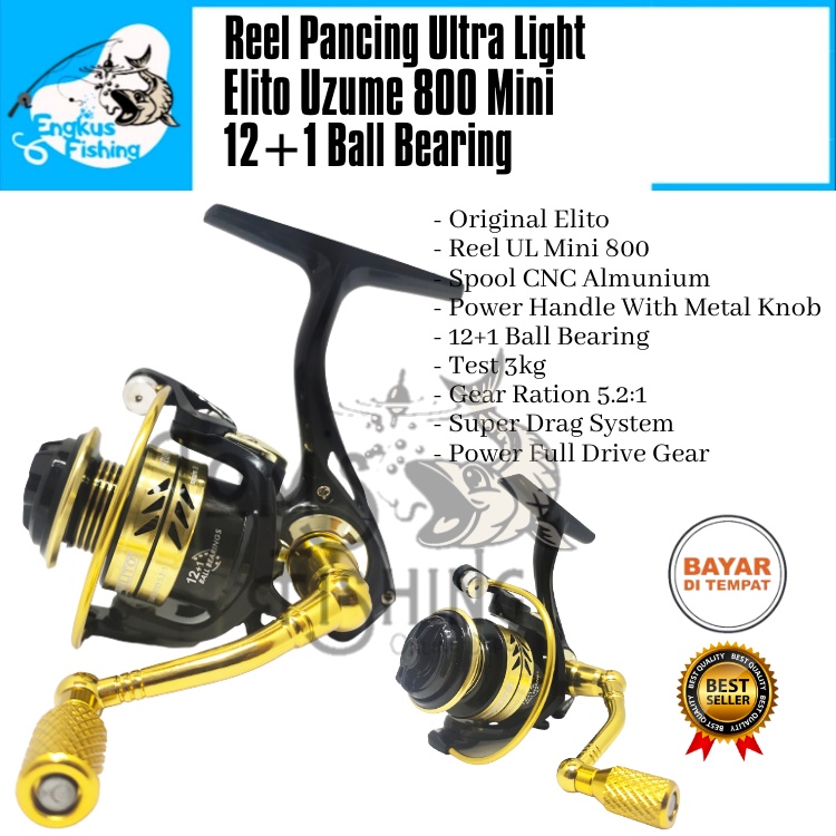 Reel Pancing UL Mini Elito Raijin / Uzume 800 (12+1 Bearing) 3kg Power Handle Ultra Light - engkus Fishing