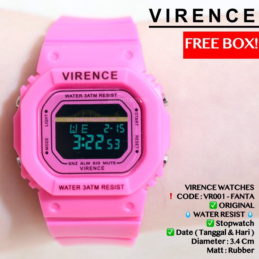 Jam tangan VIRENCE pria wanita Original anti air garansi mesin 1 tahun free box model gshock dw5600