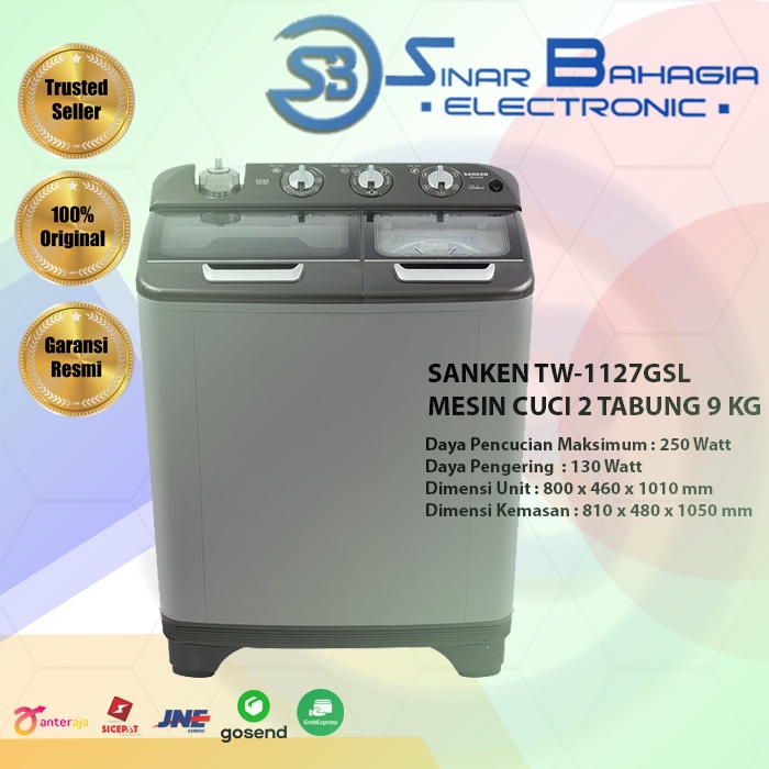 SANKEN TW-1127GSL MESIN CUCI 2 TABUNG 9 KG (NEW) KHUSUS BANDUNG