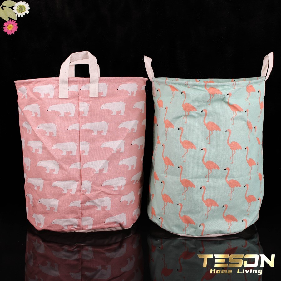 Keranjang Baju Tempat Pakaian Kotor Canvas Lipat Bulat / Laundry Bag