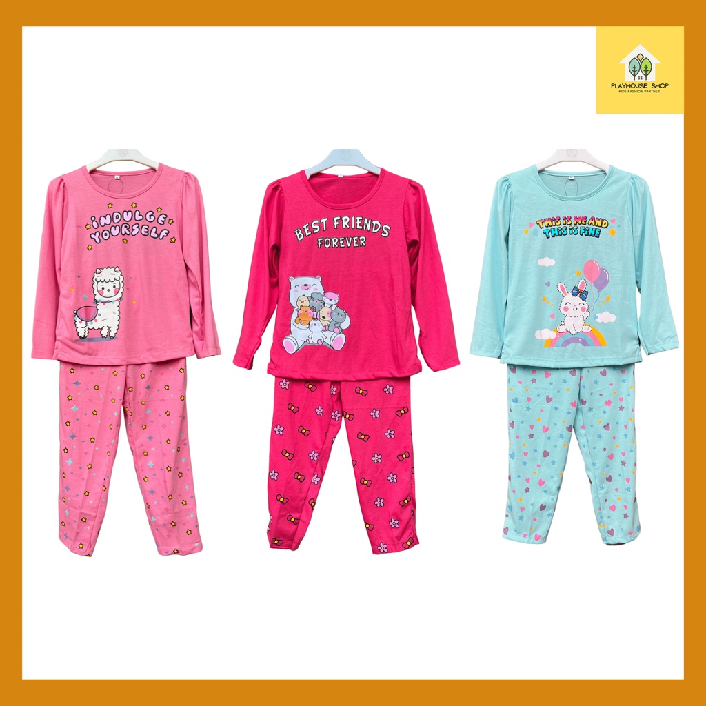 Play House - Piyama Shining Setelan Baju Tidur  Kaos Anak Perempuan Lengan Panjang Umur 3-12 Tahun