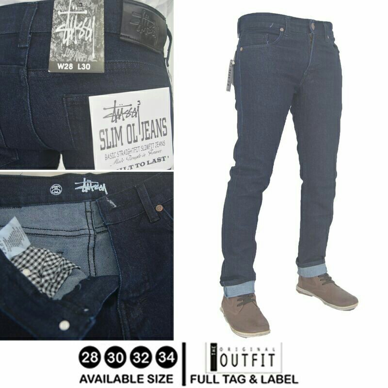 CELANA JEANS PREMIUM MURAH SLIM FIT STUSSY BLUE BLACK KEREN