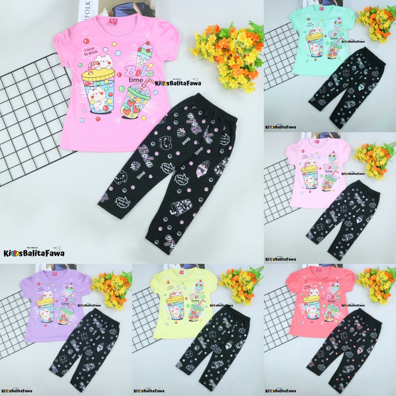 Setelan Boba uk 2-6 Tahun / Baju Karakter Legging Anak Perempuan Celana Panjang Import Babycinnamon