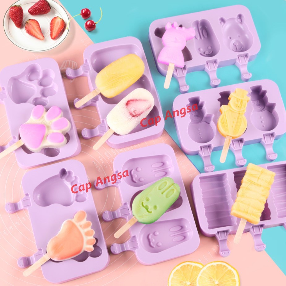 CETAKAN ES KRIM SILIKON ICE CREAM MOLD SILICONE MOULD STIK STICK LOLI FONDANT COKLAT PINK POPSICLE