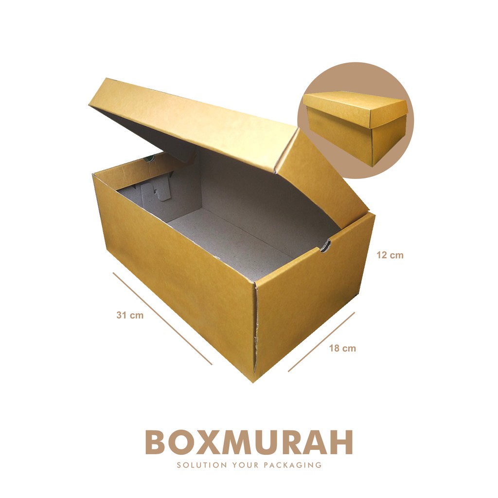 

Kardus/Box Sepatu Tutup - Uk. 31 x 18 x 12 - boxsepatu/boxtas/kardussepatu/kardustas/packagingonline