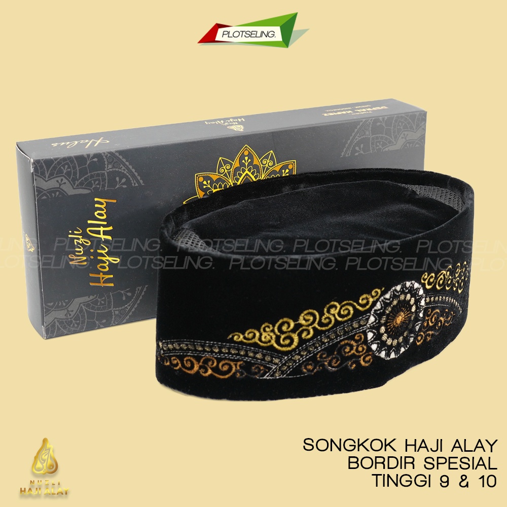 Songkok Premium HAJI ALAY BORDIR SPESIAL AC Tinggi 9 Peci Sholat Pria Dewasa Hitam Full Motif Batik NU Kopiah Shalat Anak Santri Laki Kopyah Solat Pesantren Nasional Beludru Ukuran Jumbo Kopeah Bulat Bludru Putih Pendek Karakter Nama Ori Original