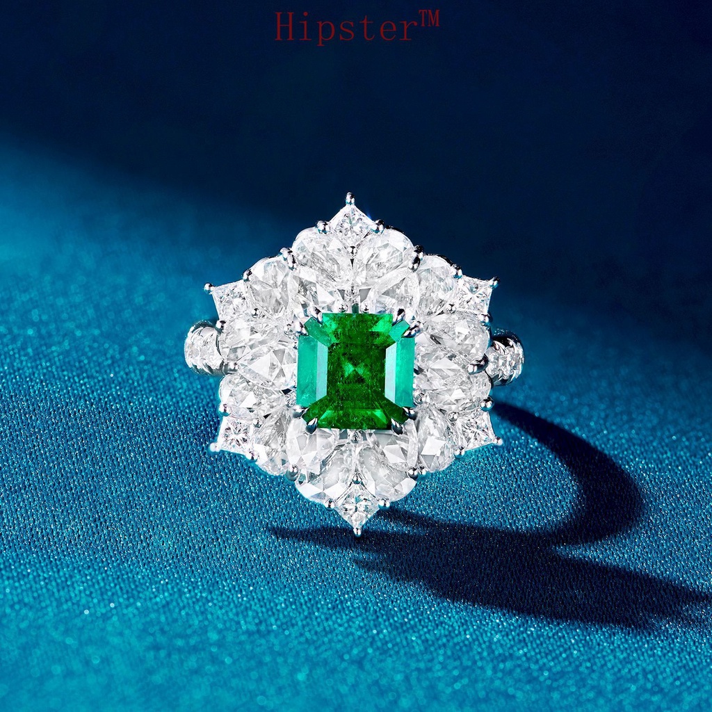 New Design Square Diamond Natural Emerald Adjustable Ring