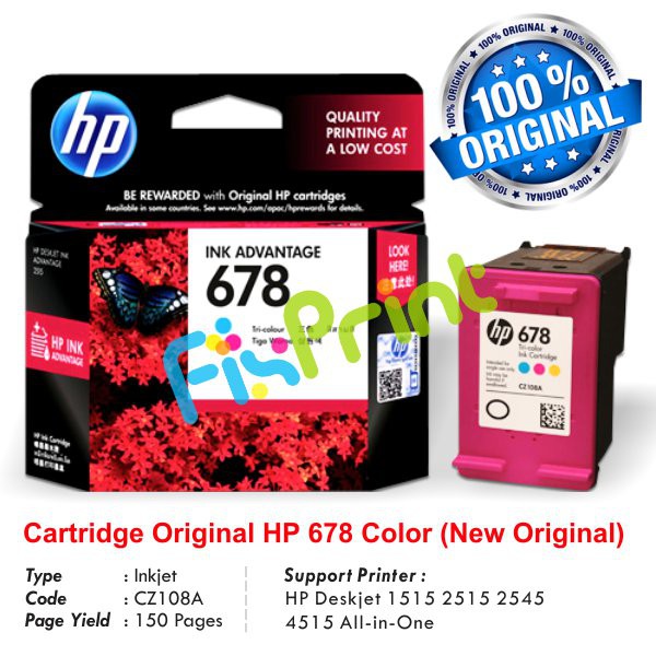 Cartridge Original HP 678 Color CZ108AA, Tinta Printer HP Deskjet 1515 2515  Murah