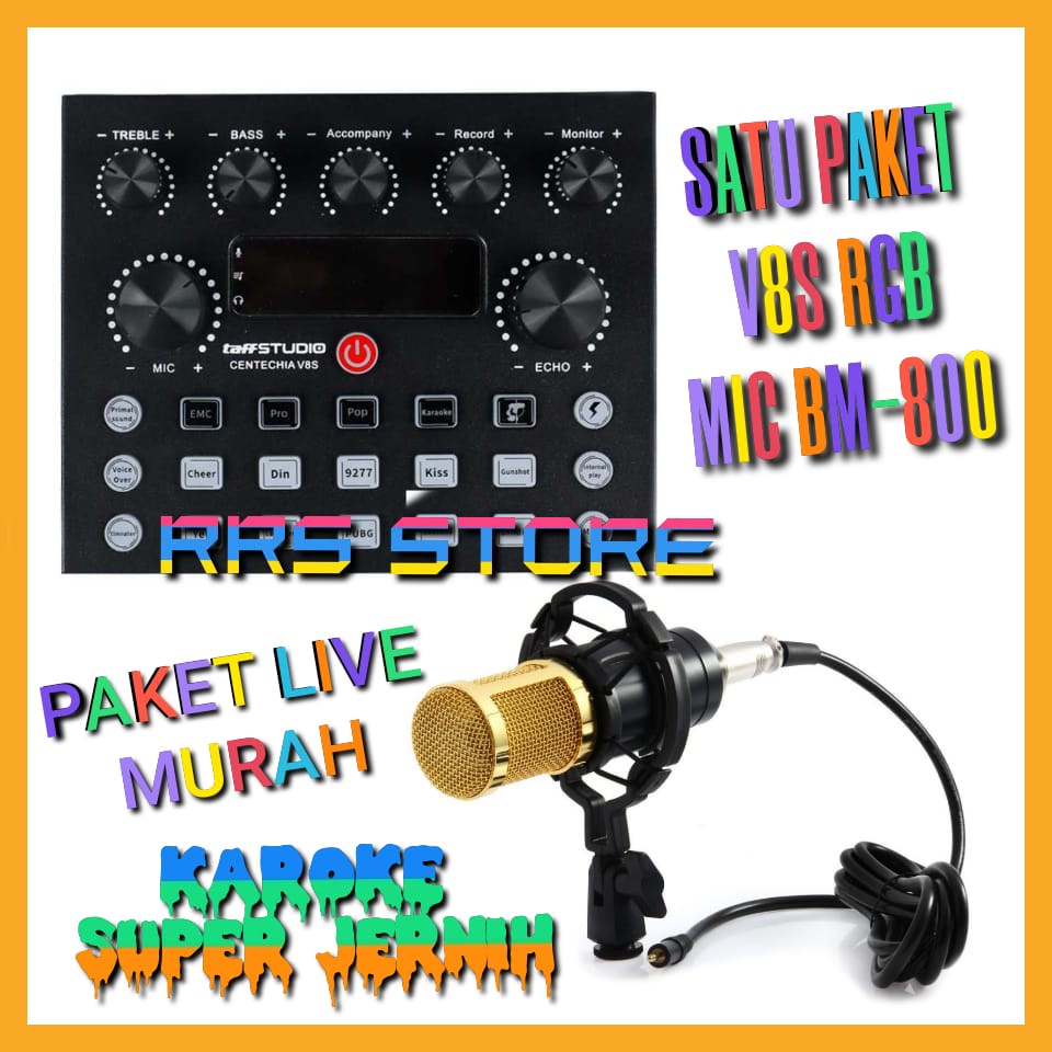 ALAT KAROKE SATU PAKET Mixer mini mic BM 800 / 8000 MURAH KUALITAS BAGUS sondcad sonkad Soundcard Broadcast Microphone V8S RGB - V8bluetooth ALAT KAROKE V8S RGB Sound Card Mixer Audio for HP PC Mac Live Broadcast Karaoke Recording