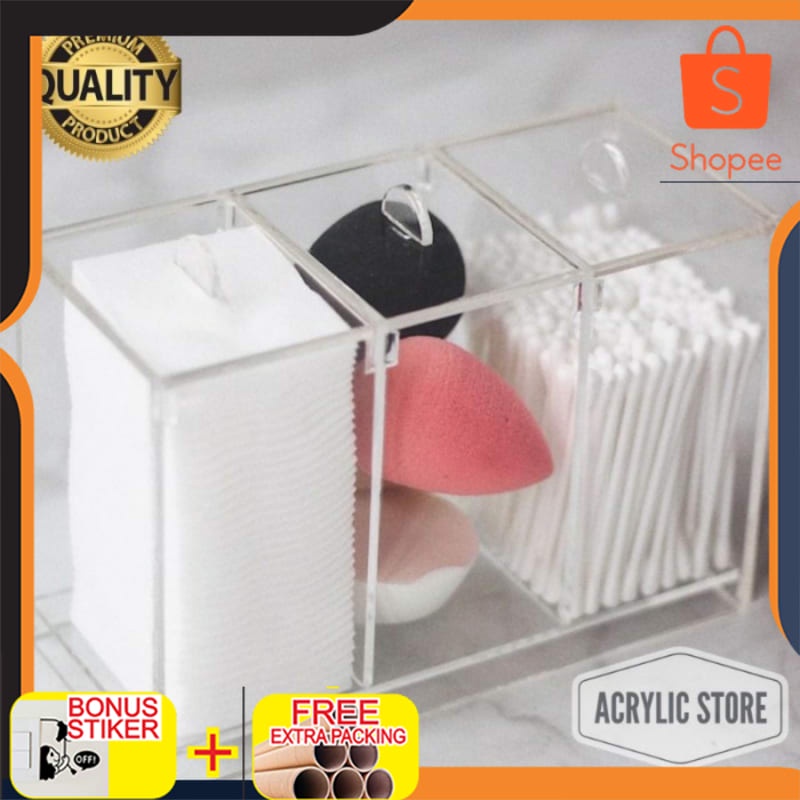 

Promo Acrylic Makeup organizer/box cotton bud 3 section Keren