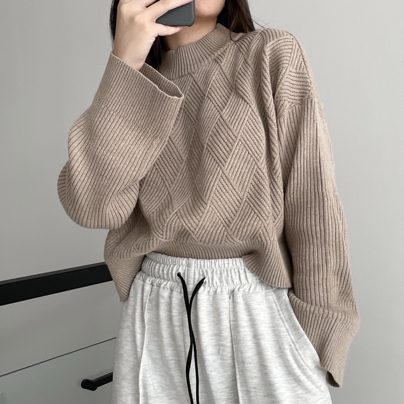 Fwdaily - ANNA ( crop sweater - sweater rajut motif turtleneck )
