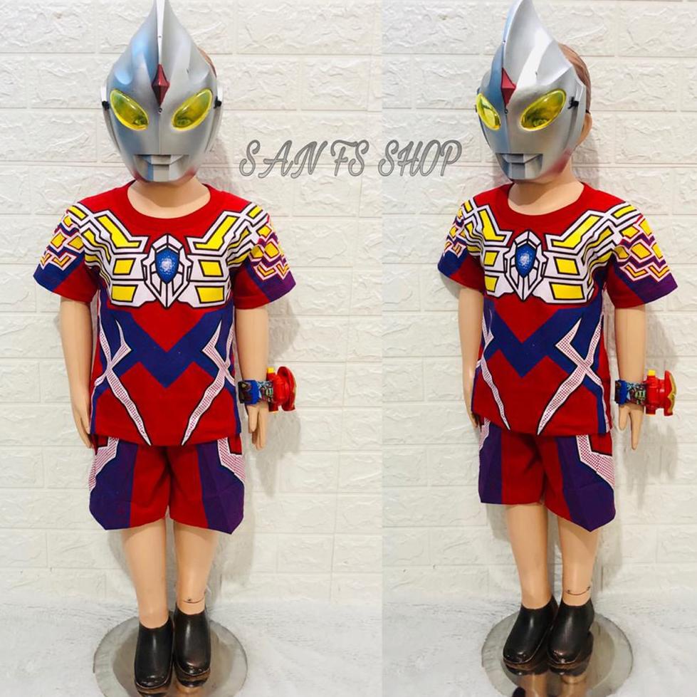 [LZN7Y8499] Baju Setelan Kostum Pendek Anak Laki-laki Motif Ultraman+Topeng Untuk 1-10Tahun