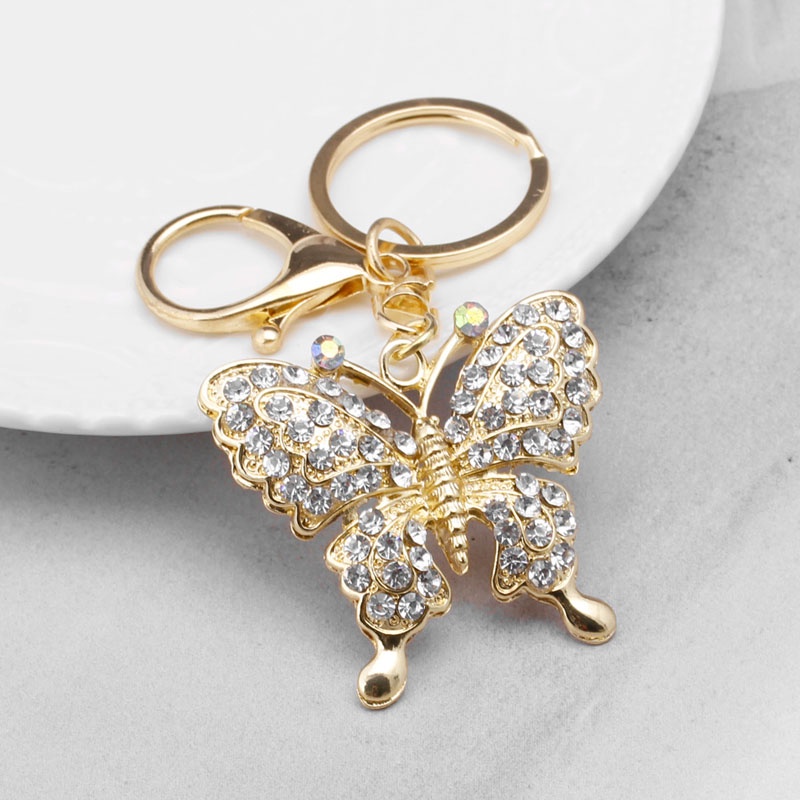 SIY  Fashion Charm Keychain Rhinestone Metal Butterfly Keyring Pendant Purse Bag Gift