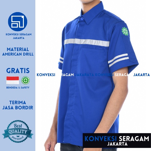 Baju Kemeja Safety K3 Lengan Pendek - Seragam Kerja Atasan Wearpack Werpack Werpak Proyek Tambang Warna Biru Pria Wanita - Konveksi Seragam Jakarta