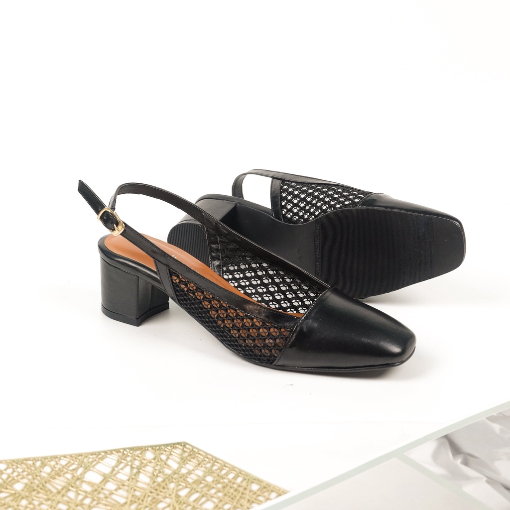 Sepatu Dinara - Mahda Hitam Sandal Wanita/Mules Wanita Heels 5 Cm